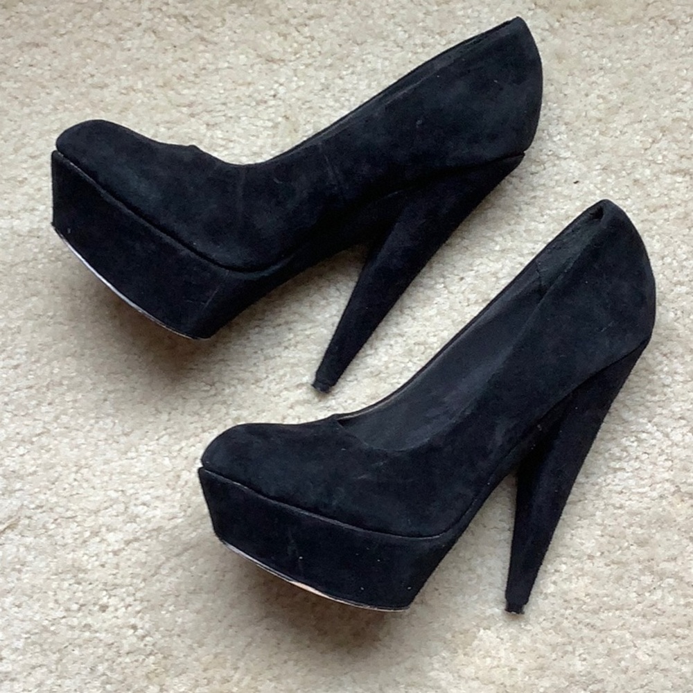 ASOS Black Suede Women's Heeled Pointy Pumps with Platform size 8